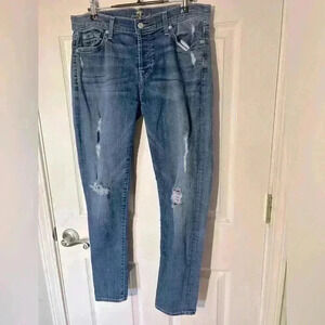 7 For All Mankind Josefina Skinny boyfriend Jeans Size 28 Button Fly Distressed
